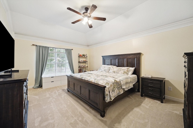 12511 Wealdstone Dr, Tomball, TX 77377 - bedroom featuring light carpet, crown molding, a ceiling fan, and a raised ceiling