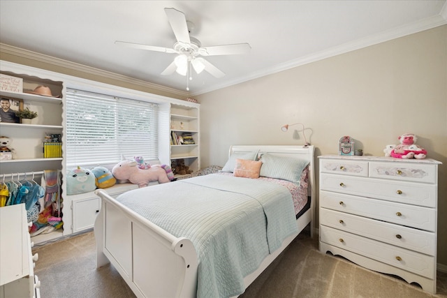 12511 Wealdstone Dr, Tomball, TX 77377 - bedroom with carpet, ornamental molding, and ceiling fan