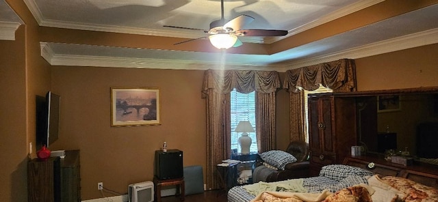 5322 Norborne Ln, Houston, TX 77069 - bedroom with crown molding, wood finished floors, and ceiling fan
