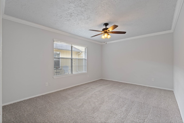 14138 Rosetta Dr, Cypress, TX 77429 - empty room with a textured ceiling, ornamental molding, a ceiling fan, and carpet