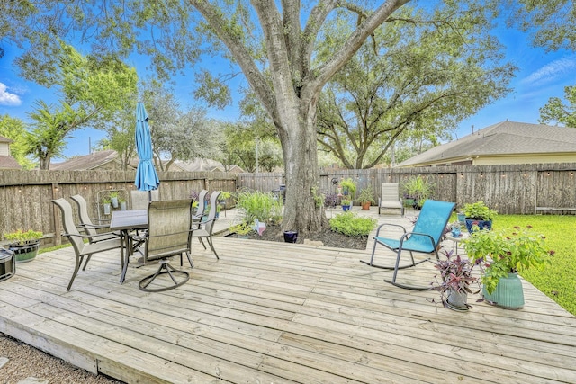 14506 Heron Marsh Dr, Cypress, TX 77429 - wooden terrace with a fenced backyard and outdoor dining space