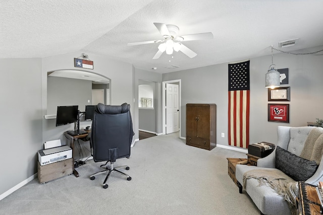 14506 Heron Marsh Dr, Cypress, TX 77429 - office space with carpet, a ceiling fan, and arched walkways
