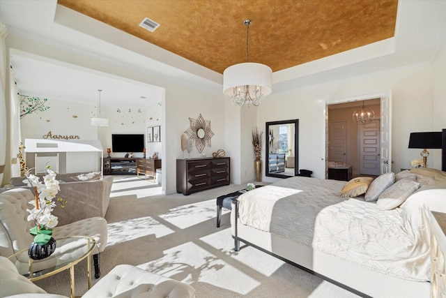 190 Monarch Trl, Sugar Land, TX 77498 - carpeted bedroom with a chandelier and a raised ceiling