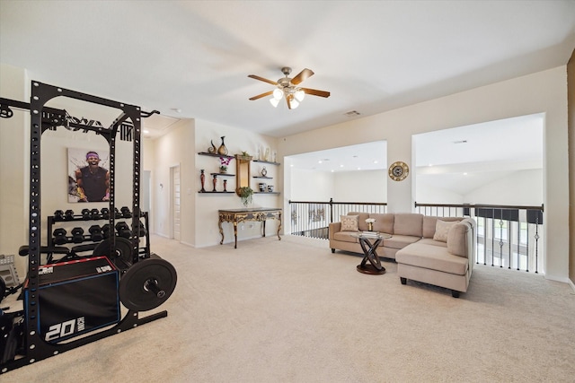 190 Monarch Trl, Sugar Land, TX 77498 - workout area featuring a ceiling fan and carpet