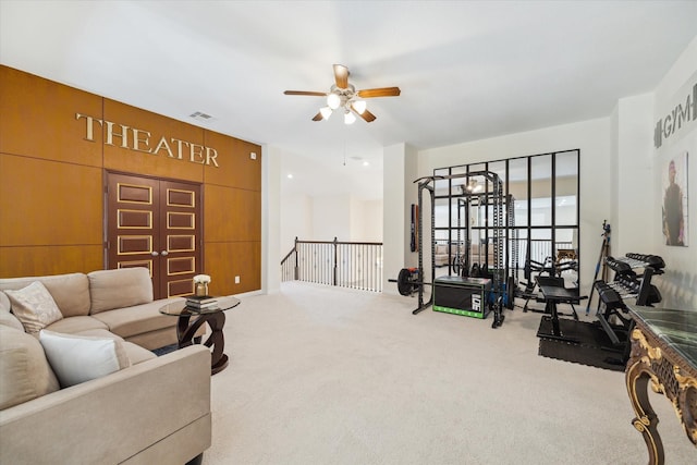 190 Monarch Trl, Sugar Land, TX 77498 - carpeted living area with ceiling fan