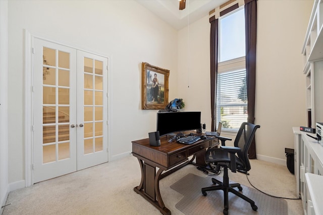 190 Monarch Trl, Sugar Land, TX 77498 - office space featuring light colored carpet, french doors, and a towering ceiling