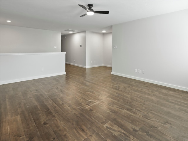 5031 Rustling Branch Ln, Katy, TX 77449 - empty room with dark wood-style floors, recessed lighting, and a ceiling fan