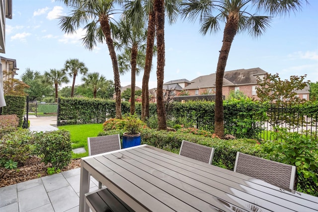 5603 Dolores St, Houston, TX 77057 - fenced backyard featuring outdoor dining space and a patio