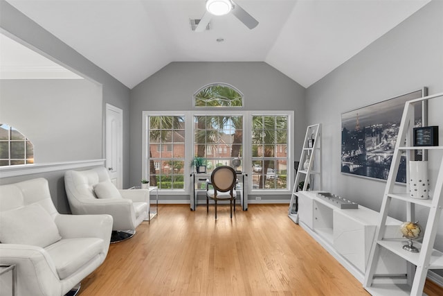 5603 Dolores St, Houston, TX 77057 - sitting room featuring ceiling fan, wood finished floors, and lofted ceiling