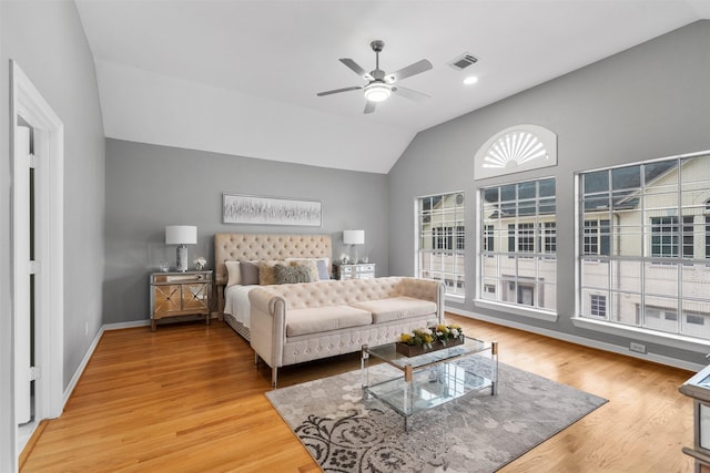 5603 Dolores St, Houston, TX 77057 - bedroom with lofted ceiling, light wood-style floors, and a ceiling fan
