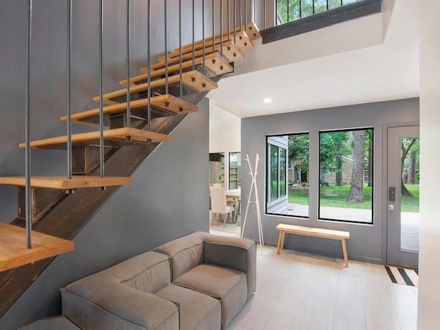 2812 Crossvine, The Woodlands, TX 77380 - stairway with plenty of natural light, recessed lighting, and tile patterned flooring