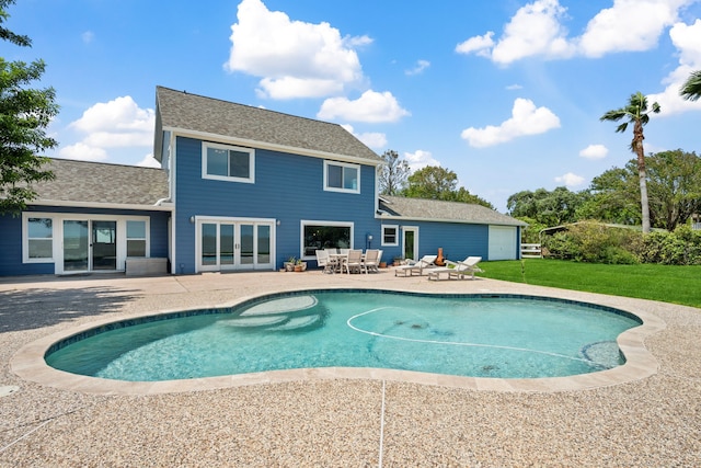 11320 Cedar Gully Rd, Beach City, TX 77523 - outdoor pool featuring a patio area, french doors, and a yard
