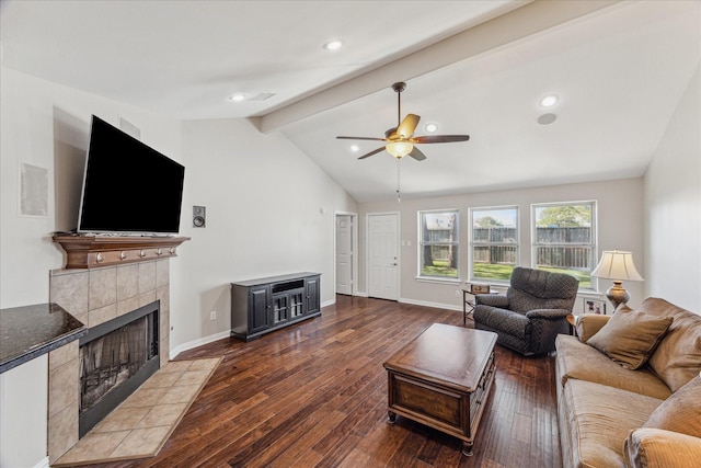 2826 Meadow Brook Ct, League City, TX 77573 - living area with a tile fireplace, hardwood / wood-style flooring, ceiling fan, and recessed lighting
