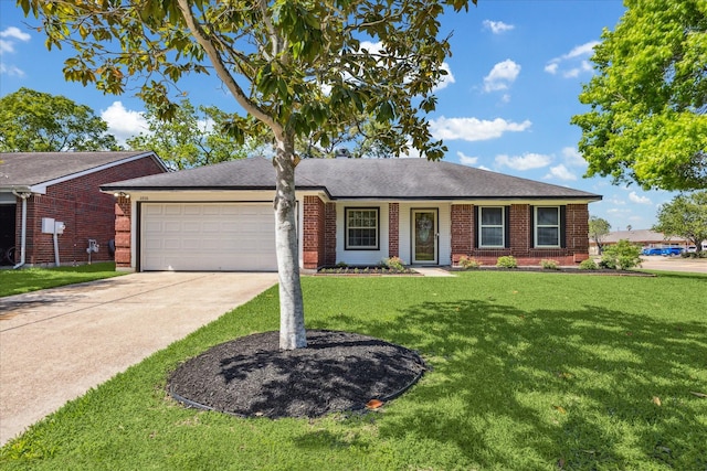 2826 Meadow Brook Ct, League City, TX 77573 - single story home featuring an attached garage, brick siding, driveway, a front lawn, and a shingled roof