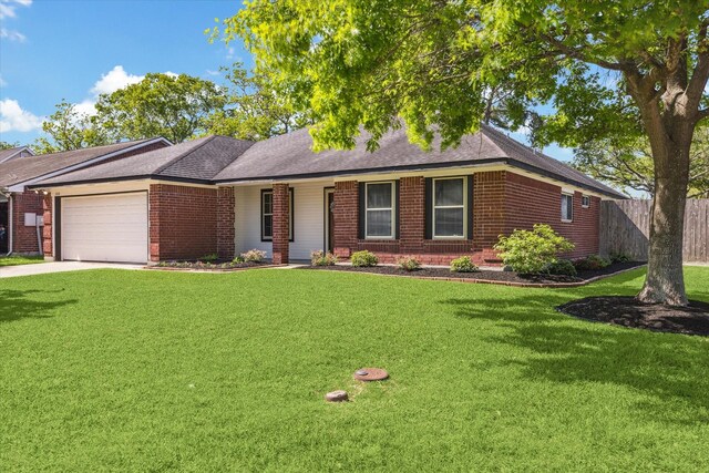 2826 Meadow Brook Ct, League City, TX 77573 - ranch-style home featuring a garage, brick siding, a shingled roof, and concrete driveway
