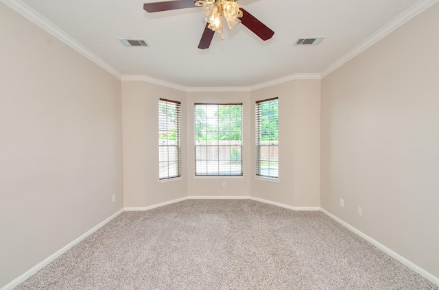 1501 Mulberry Ct, Pearland, TX 77581 - carpeted spare room featuring ceiling fan and crown molding