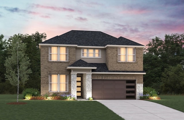 5519 Pearl Vista Dr, Katy, TX 77493 - view of front of house with a garage, concrete driveway, a yard, and roof with shingles