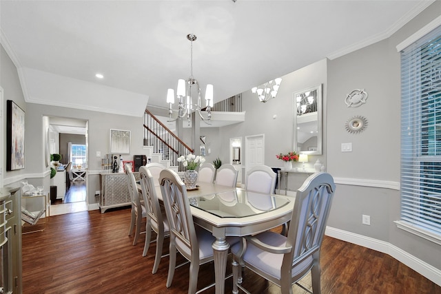 27115 Meadow Sage Ct, Cypress, TX 77433 - dining room featuring a chandelier, dark wood-type flooring, and crown molding