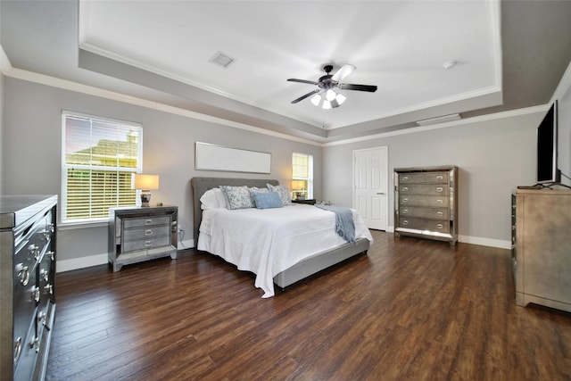 27115 Meadow Sage Ct, Cypress, TX 77433 - bedroom with a raised ceiling, wood finished floors, crown molding, and ceiling fan