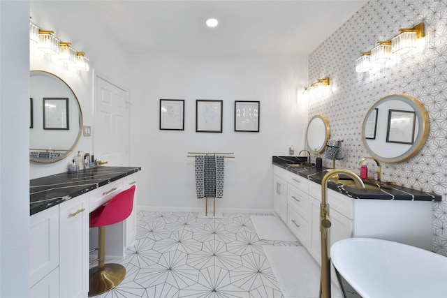 27115 Meadow Sage Ct, Cypress, TX 77433 - full bathroom with a freestanding bath and vanity