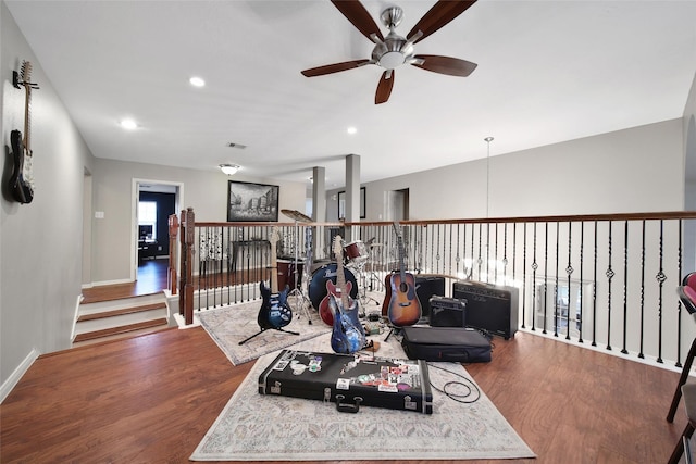 27115 Meadow Sage Ct, Cypress, TX 77433 - living area with a ceiling fan, wood finished floors, and recessed lighting