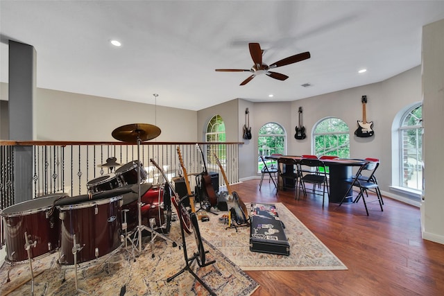 27115 Meadow Sage Ct, Cypress, TX 77433 - living room featuring a ceiling fan, recessed lighting, and wood finished floors