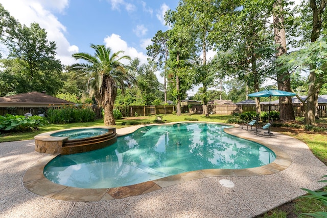 25607 Spring Ridge Dr, Spring, TX 77386 - view of pool with a pool with connected hot tub, a fenced backyard, and a patio area