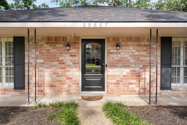 25607 Spring Ridge Dr, Spring, TX 77386 - doorway to property with covered porch and brick siding