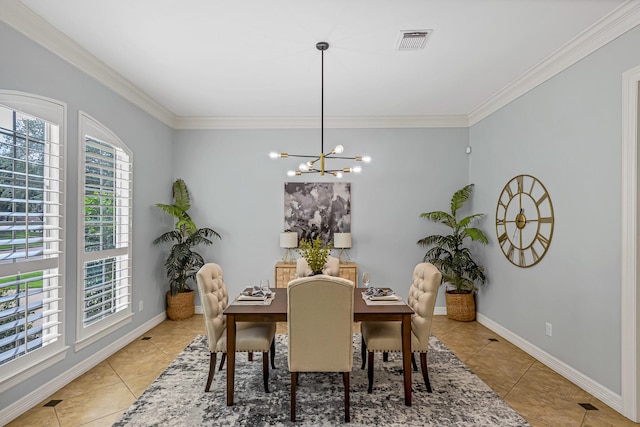 4602 Gladesdale Park Ln, Katy, TX 77450 - dining room with tile patterned flooring, a chandelier, and ornamental molding