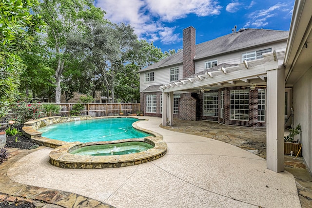 4602 Gladesdale Park Ln, Katy, TX 77450 - view of pool with a pergola, a fenced backyard, a patio, and a pool with connected hot tub