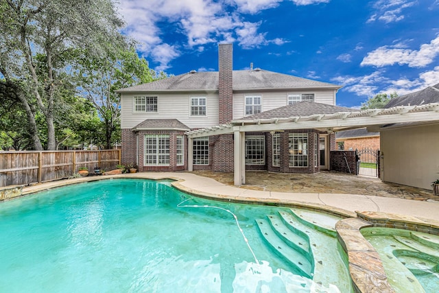 4602 Gladesdale Park Ln, Katy, TX 77450 - view of pool featuring a pergola, a fenced backyard, a patio, an in-ground hot tub, and a gate