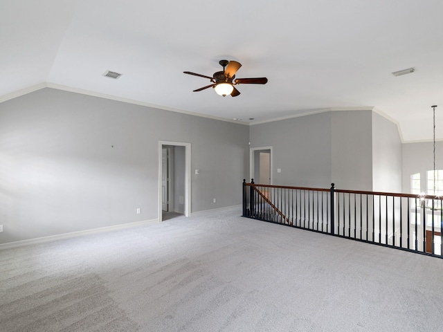 4602 Gladesdale Park Ln, Katy, TX 77450 - carpeted empty room featuring ceiling fan, a chandelier, and ornamental molding