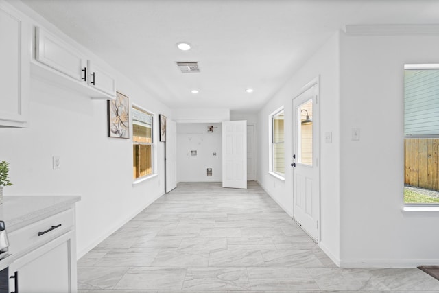 6310 Mountain Pines Ln, Katy, TX 77449 - corridor featuring recessed lighting and light marble finish floors