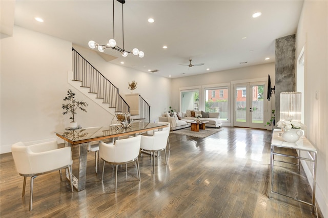 1919 Rosewood St, Houston, TX 77004 - dining area with stairway, recessed lighting, wood finished floors, and a ceiling fan