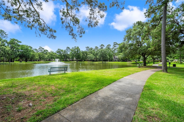 2318 Pleasant Crk, Houston, TX 77345 - surrounding community featuring a lawn and a water view