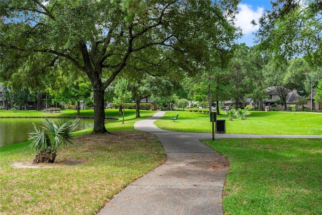 2318 Pleasant Crk, Houston, TX 77345 - surrounding community featuring a lawn and a water view