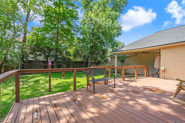 2318 Pleasant Crk, Houston, TX 77345 - wooden terrace with a ceiling fan and a fenced backyard