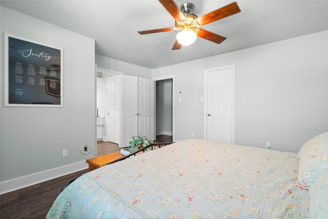 2318 Pleasant Crk, Houston, TX 77345 - bedroom with wood finished floors, ensuite bathroom, and a ceiling fan