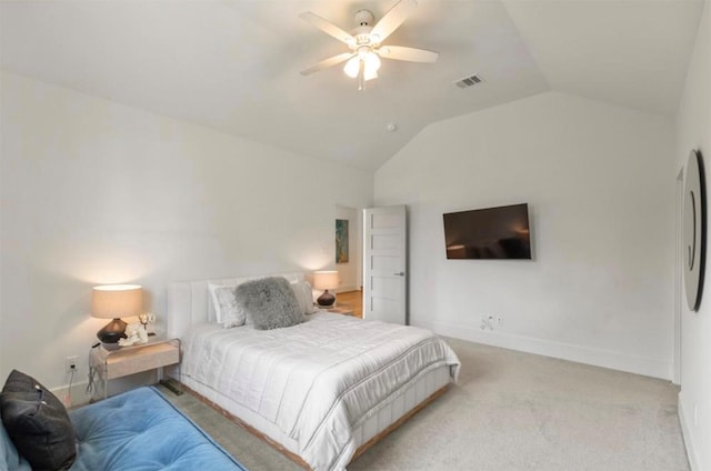 7526 Janak Dr, Houston, TX 77055 - bedroom with lofted ceiling, light carpet, and ceiling fan