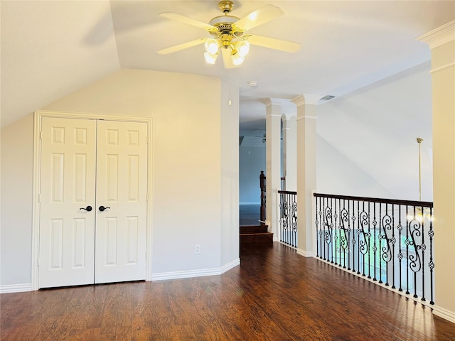5403 Emerald Pointe Ln, Sugar Land, TX 77479 - bonus room featuring ceiling fan, vaulted ceiling, and wood finished floors