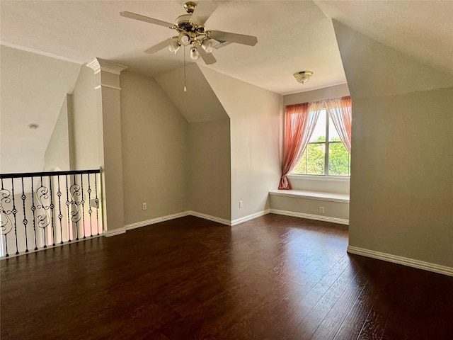 5403 Emerald Pointe Ln, Sugar Land, TX 77479 - bonus room with ceiling fan, vaulted ceiling, wood finished floors, and a textured ceiling