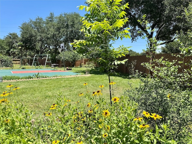 5403 Emerald Pointe Ln, Sugar Land, TX 77479 - fenced backyard with a playground and basketball court