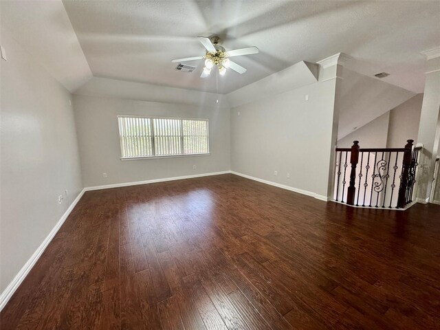 5403 Emerald Pointe Ln, Sugar Land, TX 77479 - spare room featuring a ceiling fan, lofted ceiling, and dark wood-style floors