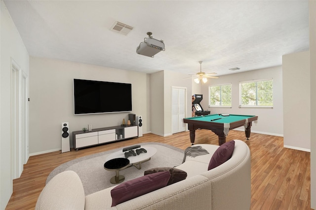23702 Whispering Wind, Katy, TX 77494 - rec room featuring pool table, light wood finished floors, and ceiling fan