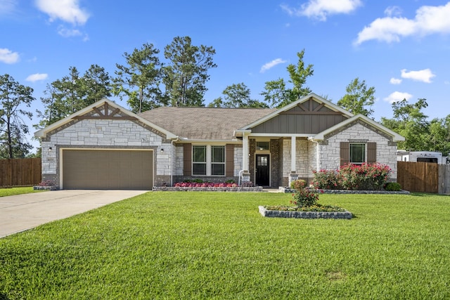 16070 Deer Pines Dr, Conroe, TX 77303 - craftsman-style house featuring stone siding, an attached garage, and driveway