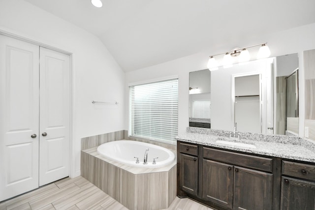 28430 Sycamore Falls Ln, Fulshear, TX 77441 - full bath featuring vaulted ceiling, a garden tub, and vanity