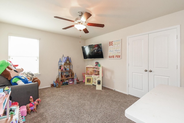 4302 Lisboa Cir, Katy, TX 77493 - playroom featuring a ceiling fan and carpet floors