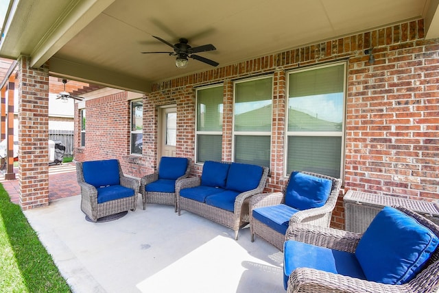 4302 Lisboa Cir, Katy, TX 77493 - view of patio / terrace featuring ceiling fan, an outdoor hangout area, and radiator