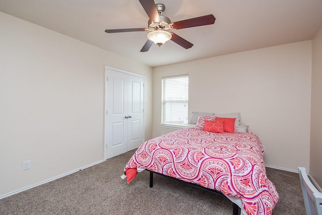 4302 Lisboa Cir, Katy, TX 77493 - bedroom with carpet flooring, ceiling fan, and a closet
