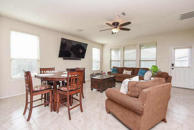 4302 Lisboa Cir, Katy, TX 77493 - dining area featuring ceiling fan and light tile patterned floors